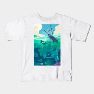 Reef Diver and Snorkeller Retro Sailing Travel Poster Kids T-Shirt